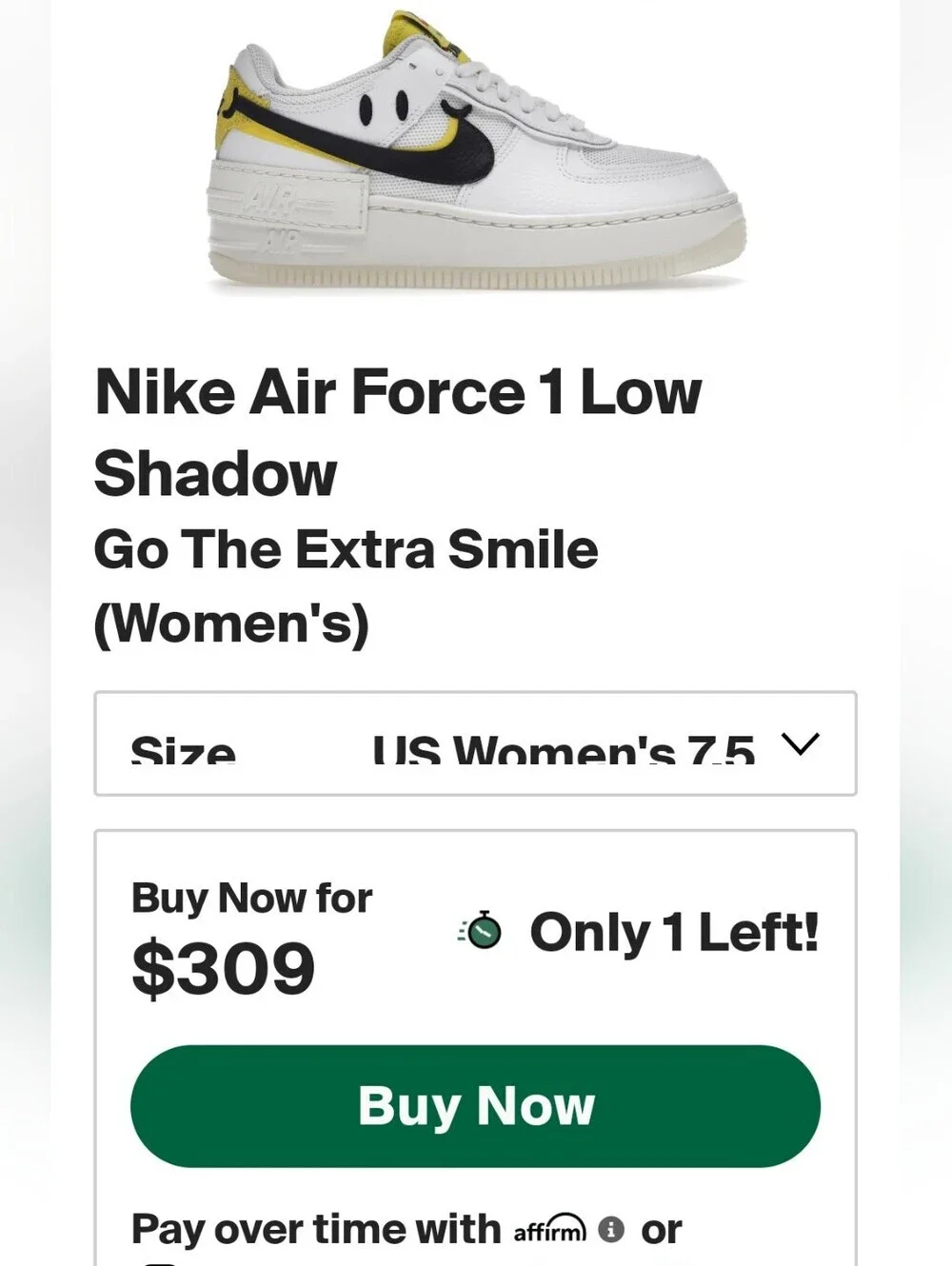 NIKE WOMENS AF1 LOW SHADOW GO THE EXTRA SMILE limited edition NEW sneaker Size 8